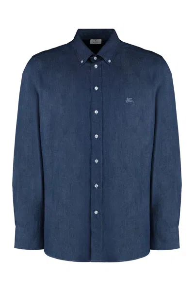 Etro Button-down Collar Cotton Shirt In Blue