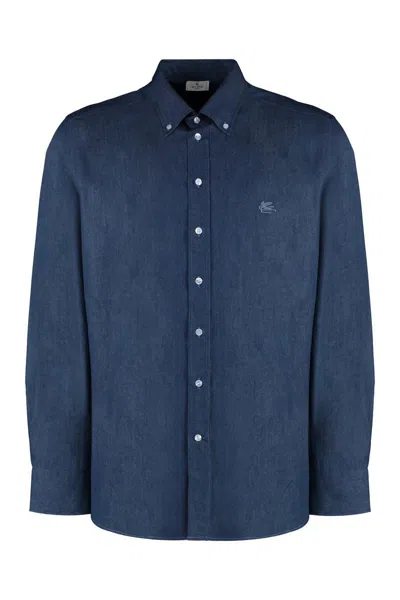 Etro Paisley Washed Denim Shirt In Blue