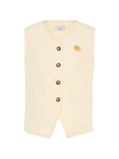 Etro Kids' Button-down Embroidered Waistcoat In Brown