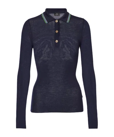 Etro Button-down Long-sleeved Sweater In Blue