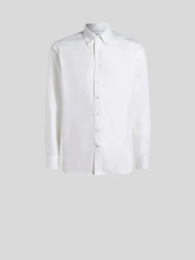 ETRO , BUTTON-DOWN SHIRT WITH LOGO, MAN, WHITE, SIZE 45