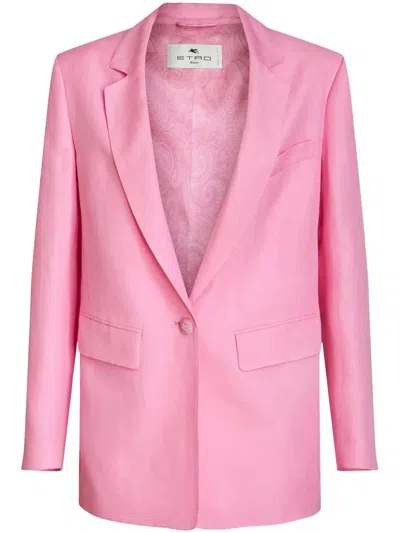 ETRO BUTTON-FASTENING LINEN-SILK BLAZER