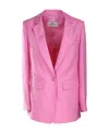 Etro Button-fastening Linen-silk Blazer In Pink