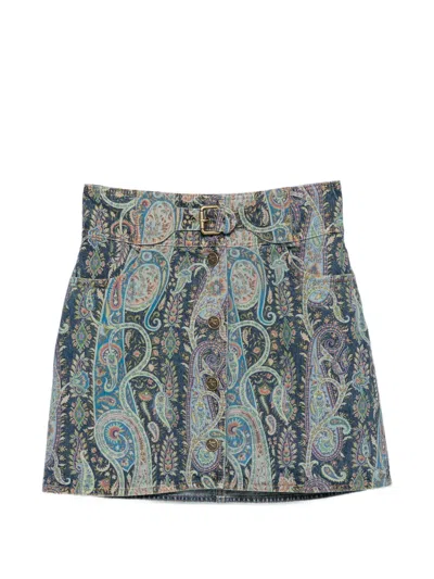 Etro Button-fastening Short Skirt In Blue