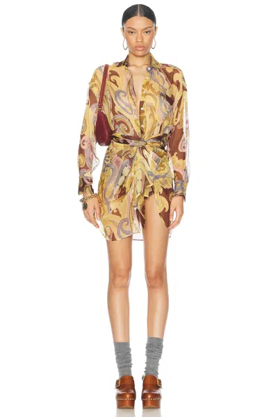 Etro Button Up Shirt In Print On Yellow Base