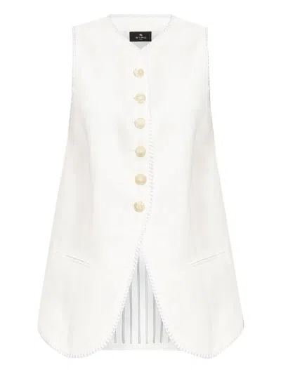 Etro Button-down Waistcoat With Trims In White