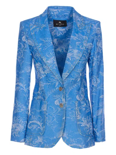 Etro Buttoned Blazer In Blue