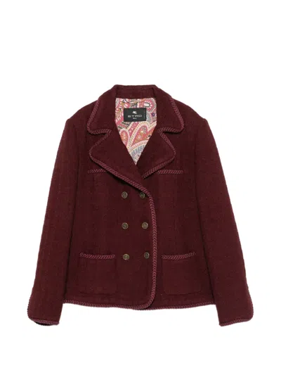 Etro Buttoned Double-breasted Blazer In Burgundy