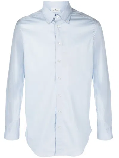 Etro Buttoned-down Collar Poplin Shirt In Blue