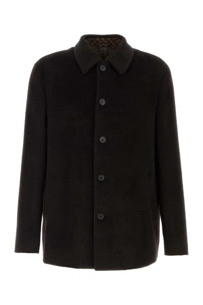 Etro Embroidered Checked Wool-alpaca Blend Blazer For Men In Brown
