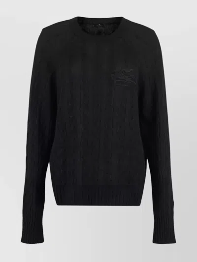 ETRO CABLE-KNIT CASHMERE CREW-NECK SWEATER WITH RAGLAN SLEEVES