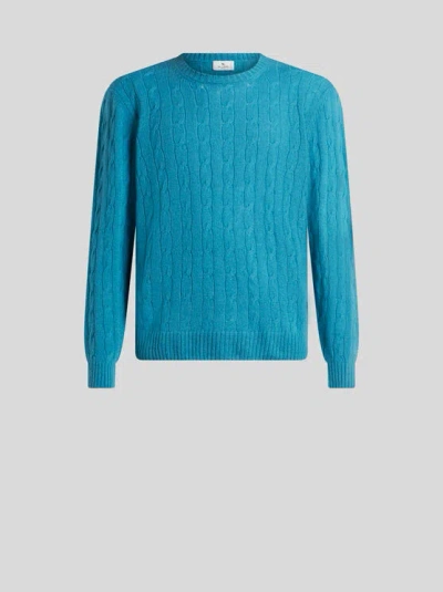 Etro Cable-knit Cashmere Sweater In Light Blue