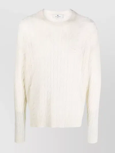 Etro Cable Knit Crew Neck Sweater Design In White