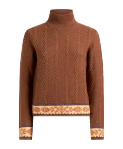 Etro Cable-knit Patterned Sweater In Brown