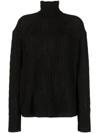 Etro Elevated Ribbed Turtleneck Cashmere Sweater In Black