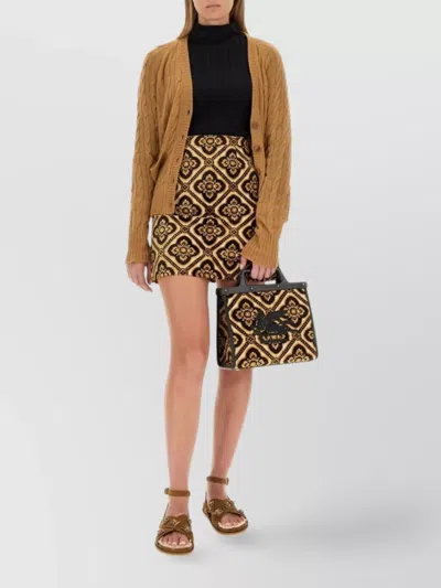 Etro Cable Knit V-neck Cardigan Pockets In Beige