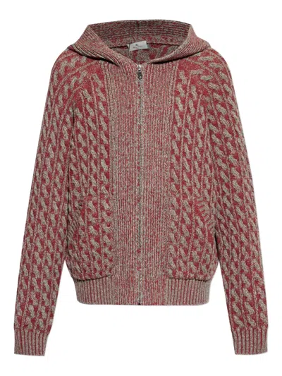 Etro Cable-knit Zip-up Hoodie In Red
