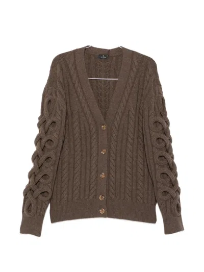Etro Cable-knit Cardigan In Brown