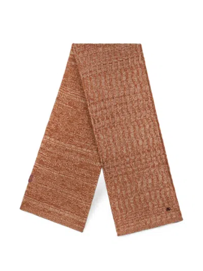 Etro Cable-knit Cashmere Scarf In Brown