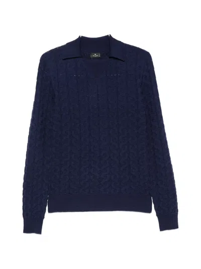 Etro Cable-knit Polo-collar Sweater In Blue