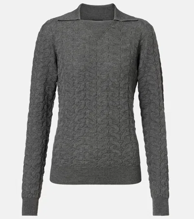 Etro Cable-knit Wool Polo Sweater In Gray