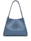 Etro Blue Calf Leather Shoulder Bag With Pegasus Emblem In Blue