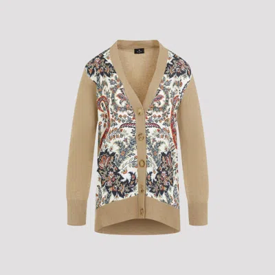 ETRO CAMEL PAISLEY WOOL CARDIGAN