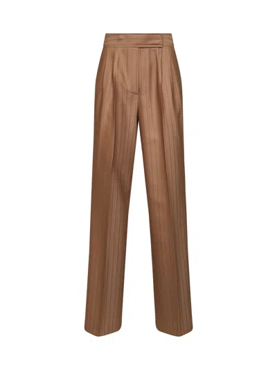 Etro Camel Striped Wool Jacquard Double-pleat Trousers In Brown