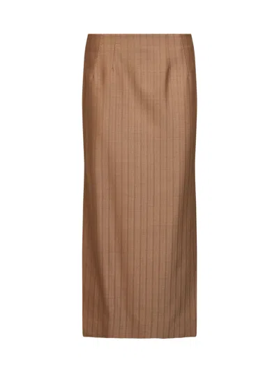 Etro Camel Striped Wool Jacquard Straight Midi Skirt In White