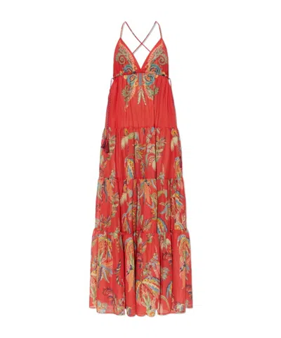 Etro Ruffled Printed Cotton Maxi Dress In Red