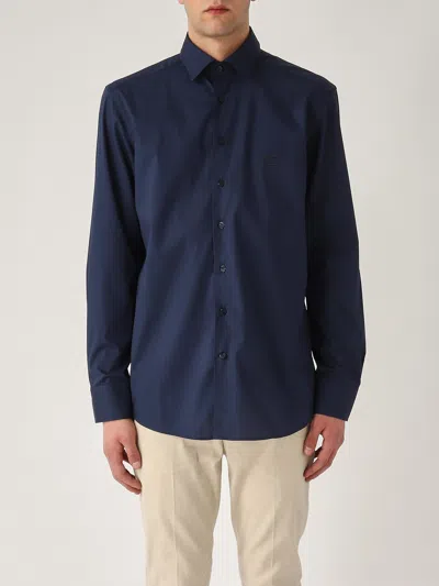 Etro Camicia Collo Francese Stretch Shirt In Navy
