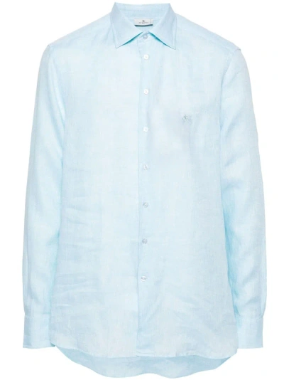 Etro Camicia Con Logo In Light Blue
