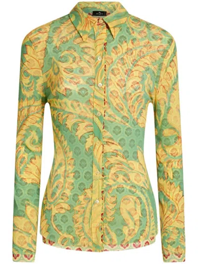 Etro Printed Viscose Satin Shirt In Multicolore
