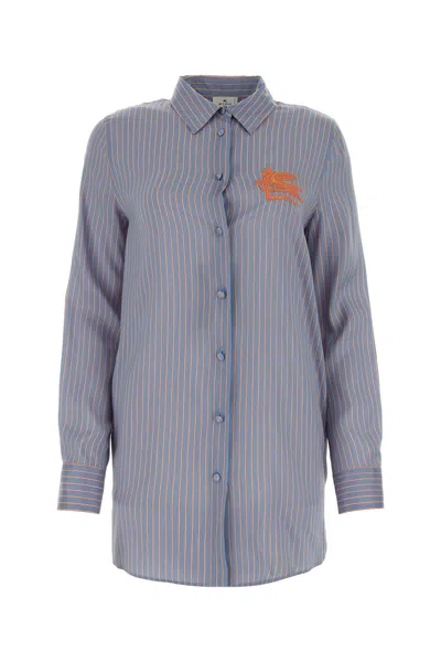 Etro Pegaso-embroidered Striped Silk Shirt In Stripped