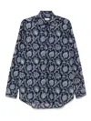 Etro Blue Cotton Shirt With All Over Paisley Print In Multi