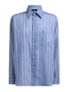 Etro Printed Silk And Striped Cotton-voile Shirt In Blue