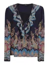 Etro Women's Long Sleeve Ruffled Neck Paisley Top In Blue