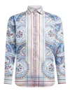 Etro Paisley Print Long-sleeved Stripe Shirt In Blue