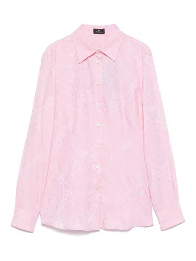 Etro Paisley Print Collared Neck Long Sleeve Top In Pink
