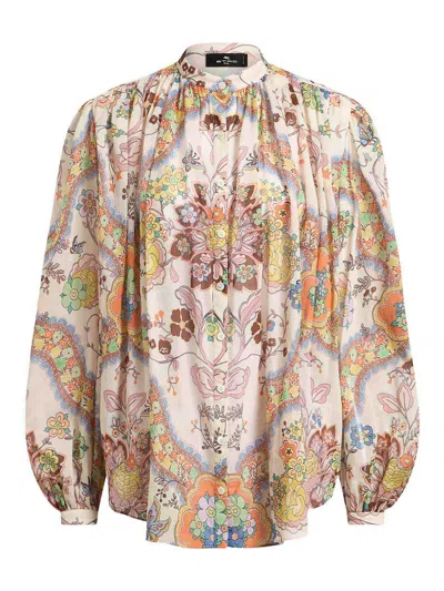 ETRO BEIGE PLEATED COTTON SHIRT