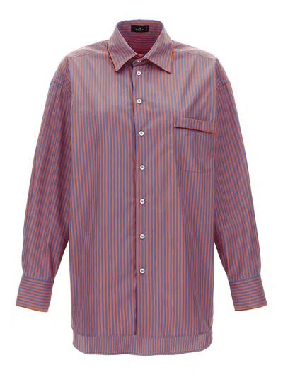 Etro Striped Cotton Poplin Shirt In Blue