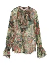 Etro Ruffled Floral-print Silk-crepon Blouse In Green