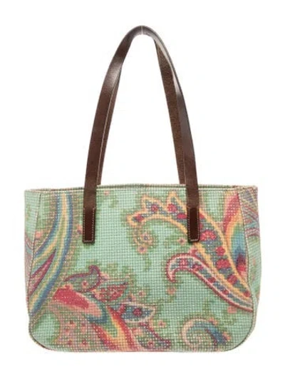 Pre-owned Etro Canvas Shoulder Bag In Green