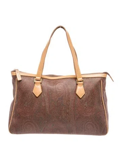 Pre-owned Etro Canvas Top Handle Bag In Brown