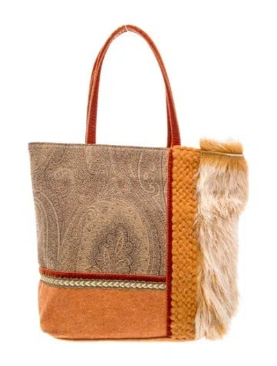 Pre-owned Etro Canvas Top Handle Bag In Neutral