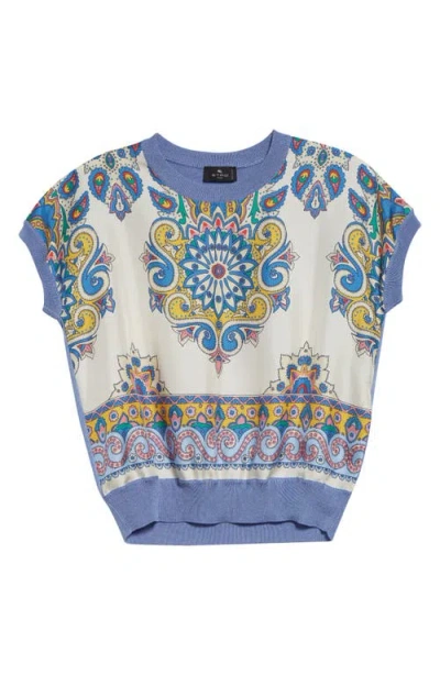Etro Cap Sleeve Mixed Media Sweater In Pervinca