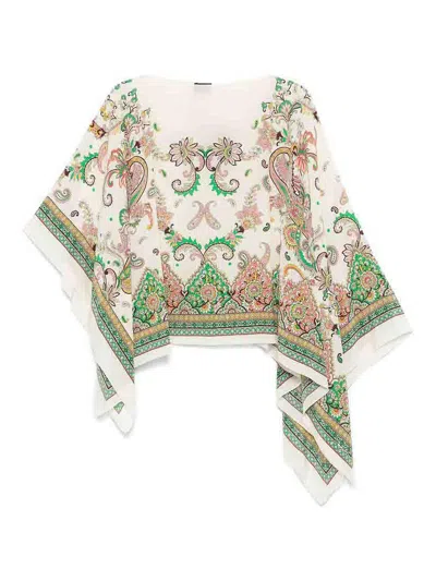Etro Multicolor Cape With All-over Paisley Print In Red