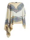 Etro Paisley-print Silk Asymmetric Poncho In White