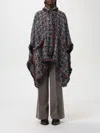 Etro Multicolor Cape With Front Button Closure In Tweed Woman In Red