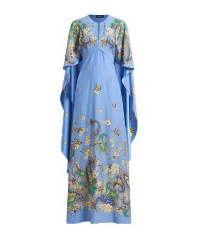 Etro Light Blue Printed Crêpe De Chine Maxi Dress In Hellblau